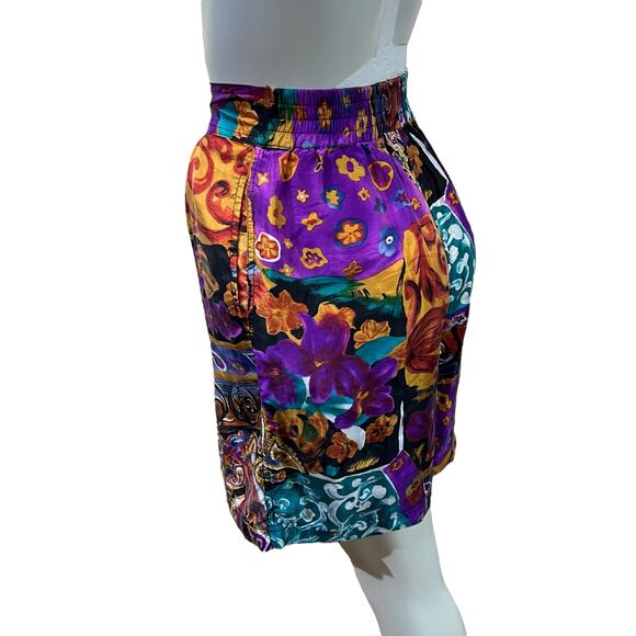 Studio New York 100% Silk Baroque Shorts High Waist Purple 90s Vintage Size S - Picture 3 of 16